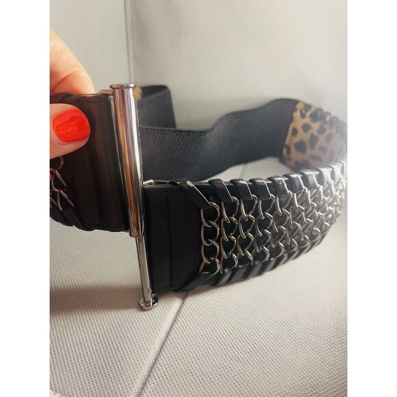 New Cabi Belt Stretch Belt Black And Leopard Print 33in